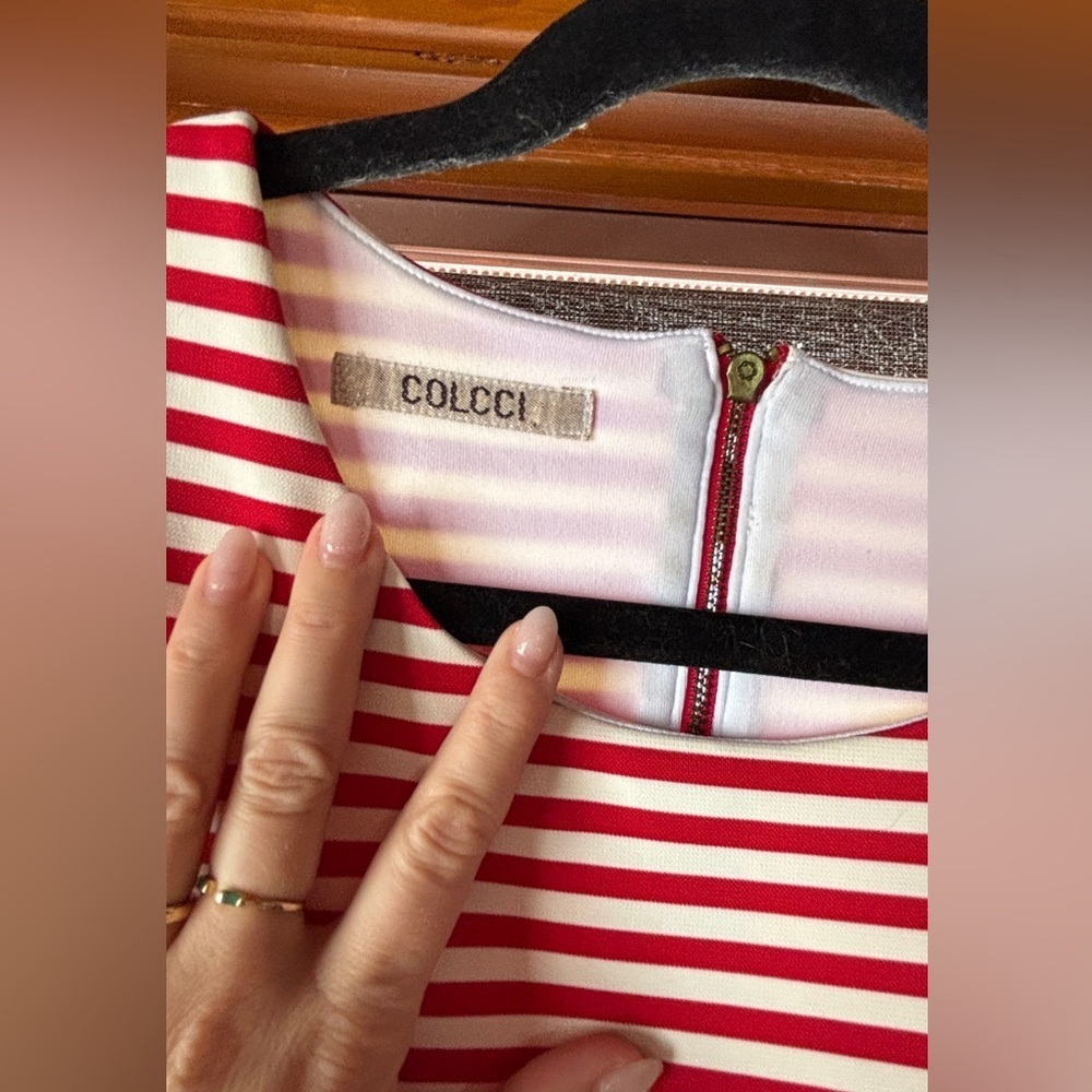 Colcci red and white striped bodycon dress size S short sleeve - Picture 3 of 15